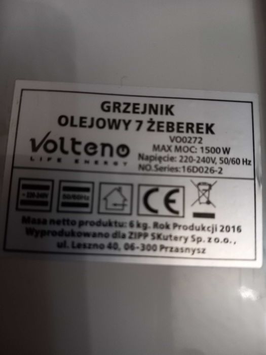 Grzejnik Volteno, 7 żeberkowy, 1500 W