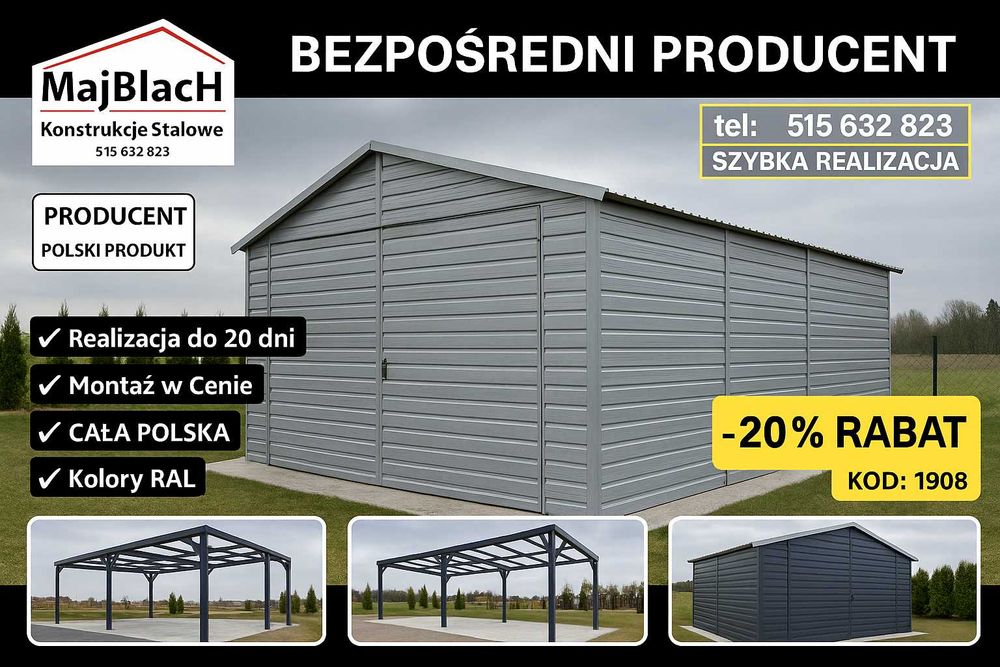 Garaż Blaszany - Biały + ZŁOTY DĄB  - Garaże Blaszane – Maj-Blach