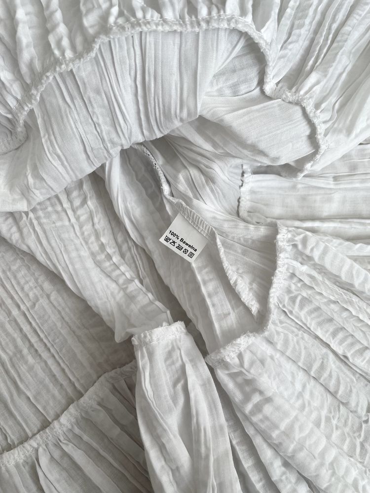 Sukienka biała boho z falbanami oversize 100% bawełna