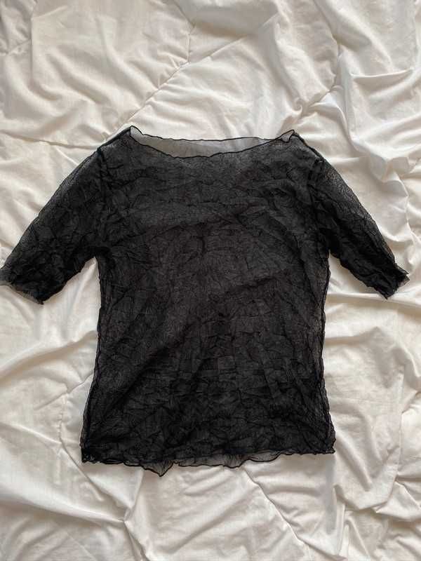 Czarna marszczona bluzka z siateczki L