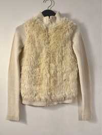 Kremowy sweterek z futerkiem vintage