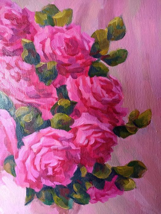 Картина маслом "Малиновые розы"