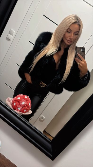 Czarne futro naturalne Lis s m kożuch