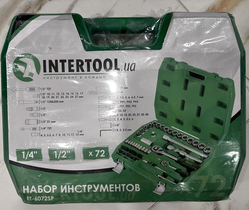 Набор инструментов 72ед., 1/2" и 1/4", Cr-V Intertool ET-6072SP