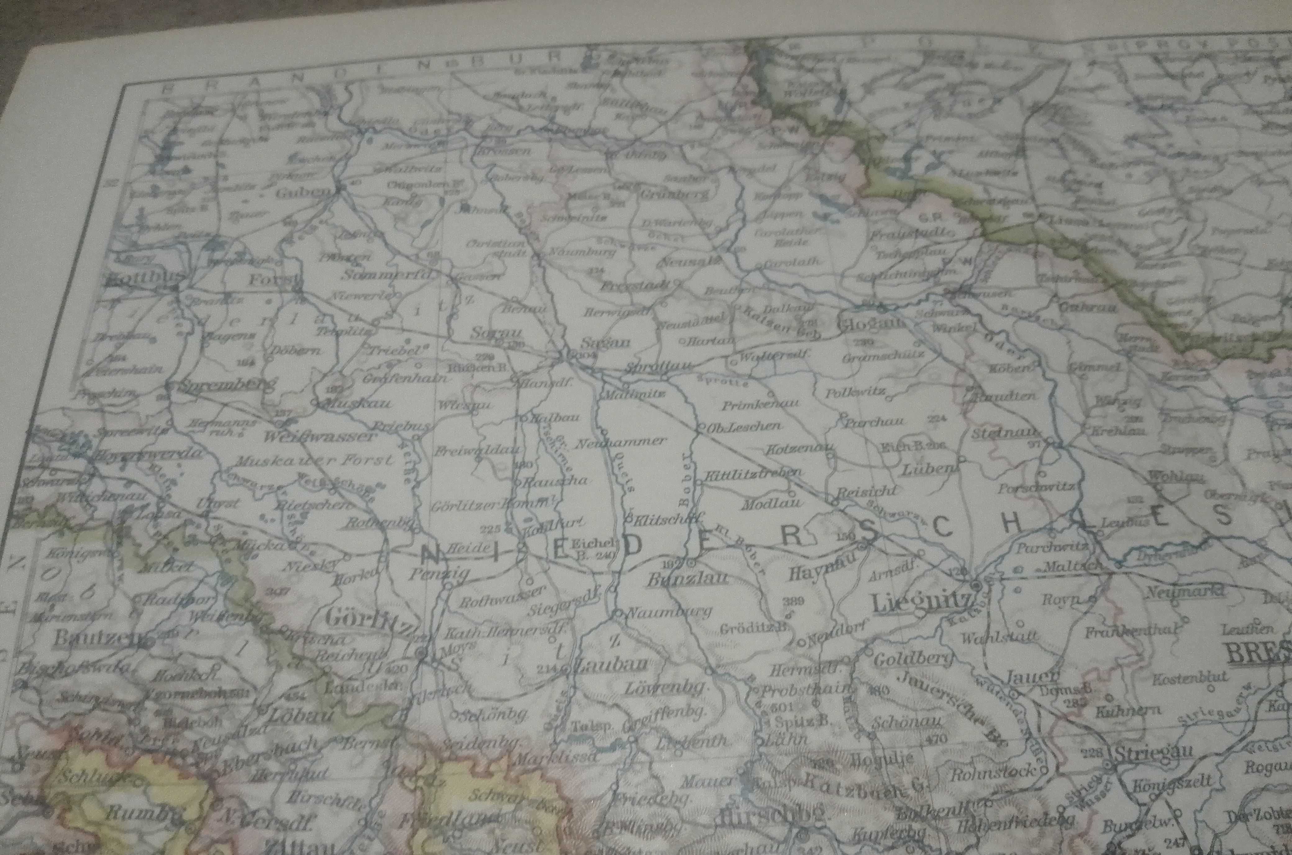 1926 r. Oryginalna mapa  Śląska, Opole, Katowice, Wrocław do aranżacji