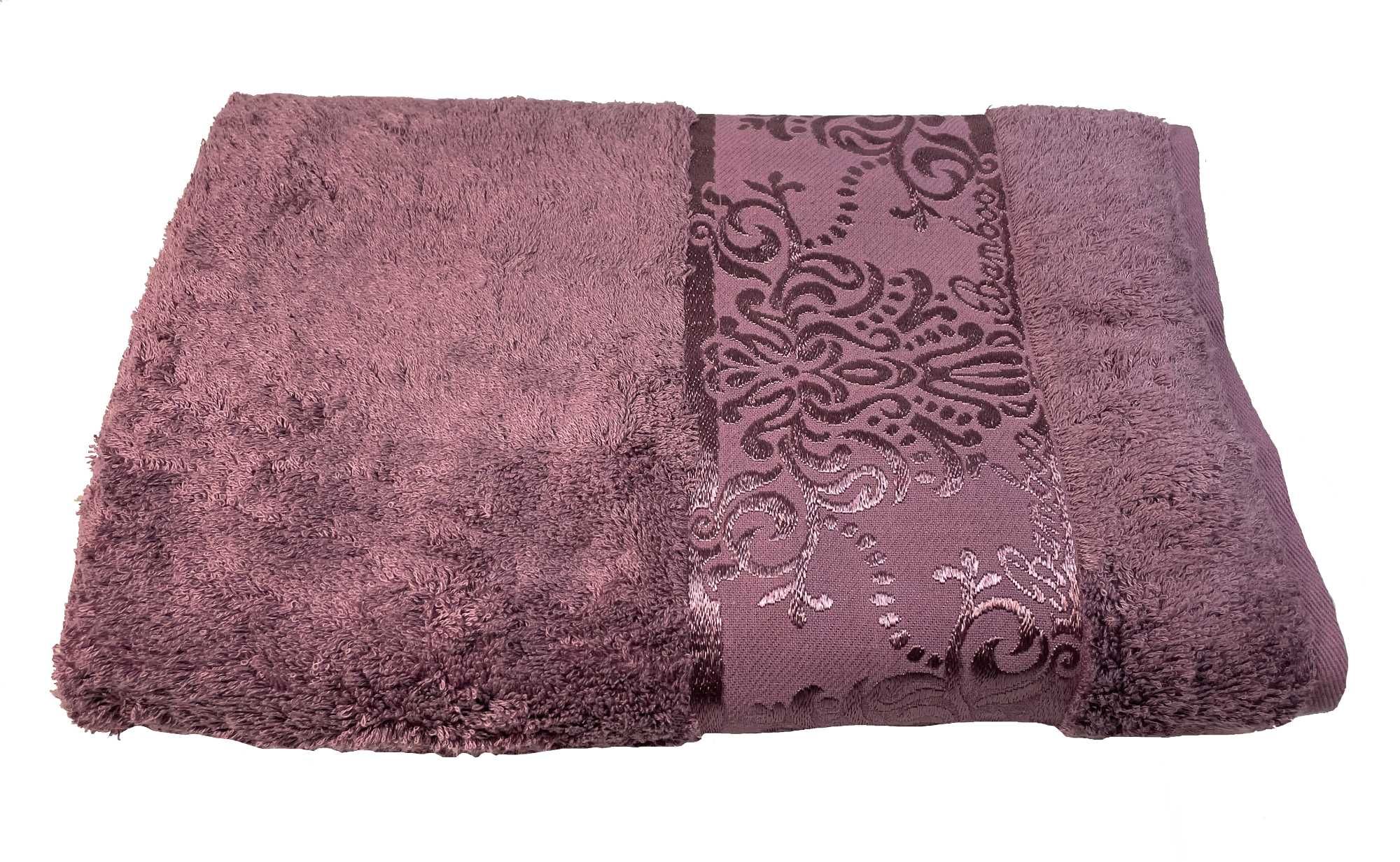 Ręcznik bambusowy kąpielowy 50 x 90 cm elegancki wzór Leyla, fioletowy