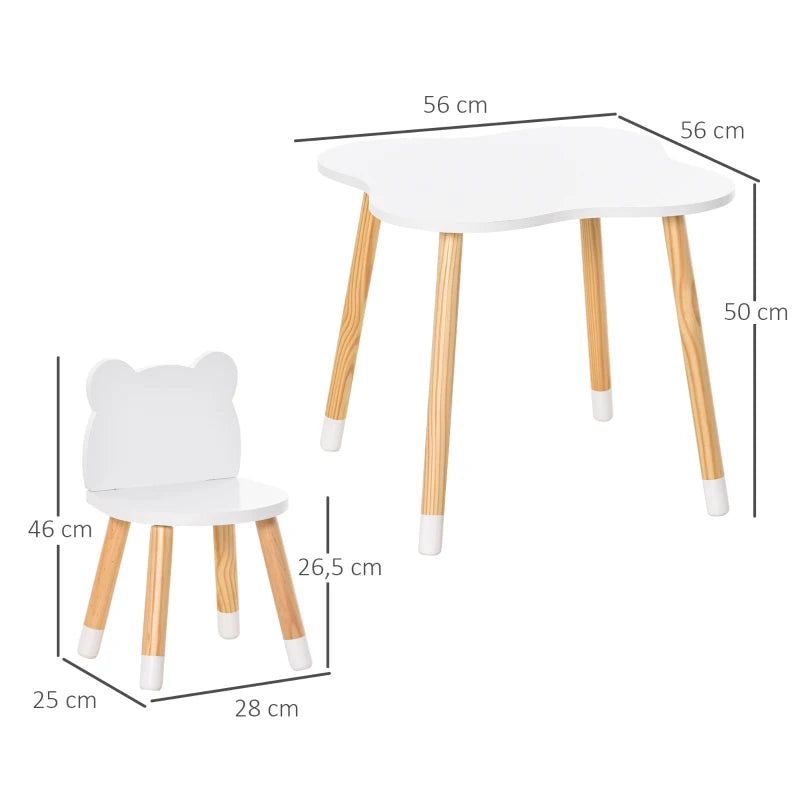 HOMCOM Conjunto Infantil de Mesa e 2 Cadeiras de Madeira Móveis Infant