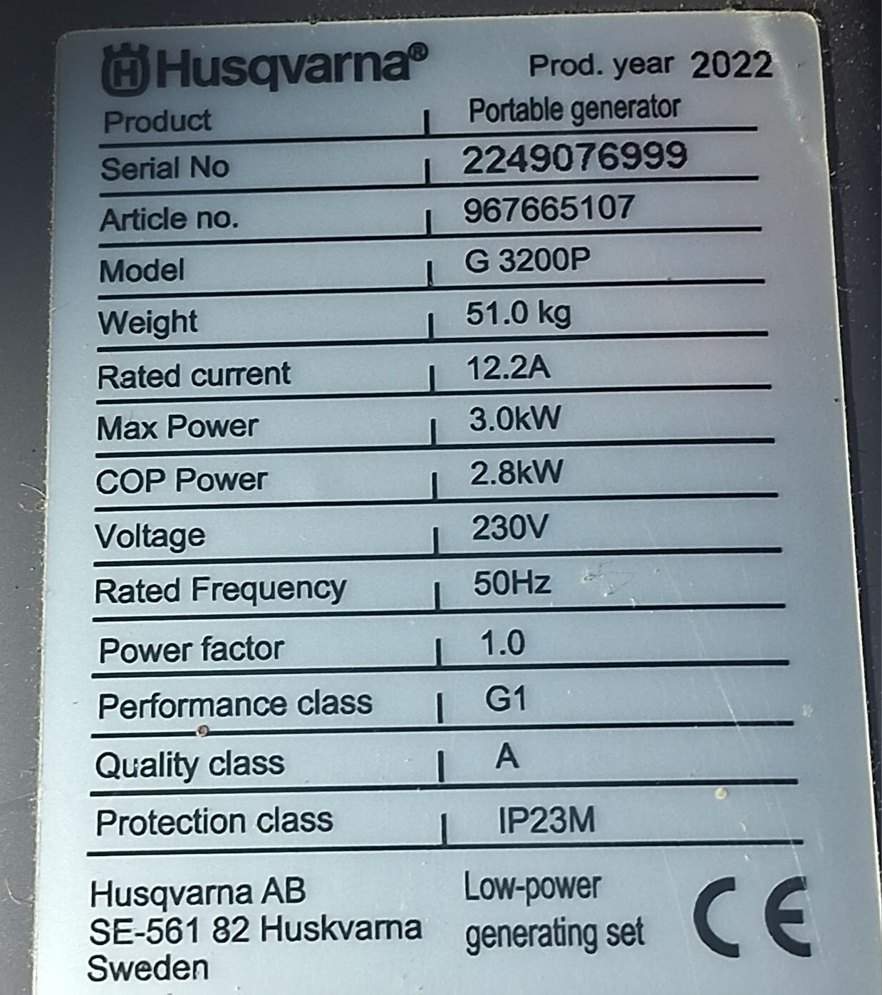 Бензиновый генератор Husqvarna G3200P EURO 5 (9676651-07)