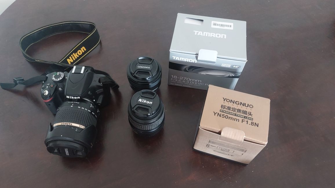 Câmara fotográfica Nikon D3200 + lente 50mm + lente 18mm-270mm