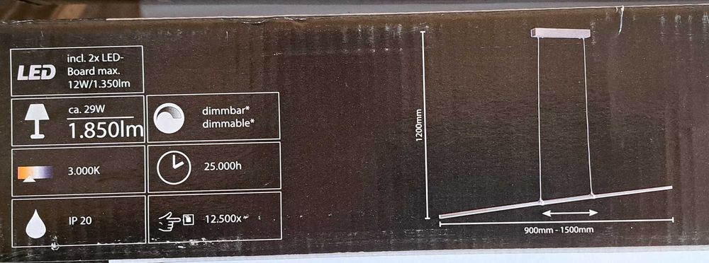 Wisząca lampa rozsuwana led. 2 punkty świetlne. Wysokość regulowana.