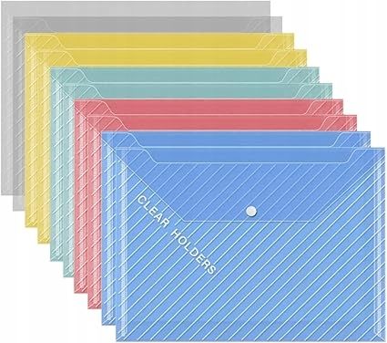 zestaw 10 kolorowych plastikowych teczek a4 z zatrzaskiem