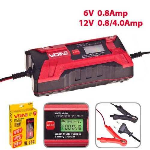 Автомобильное Зарядное устр-во VOIN VL-144 6&12V/0.8-4.0A/3-120AHR/LCD