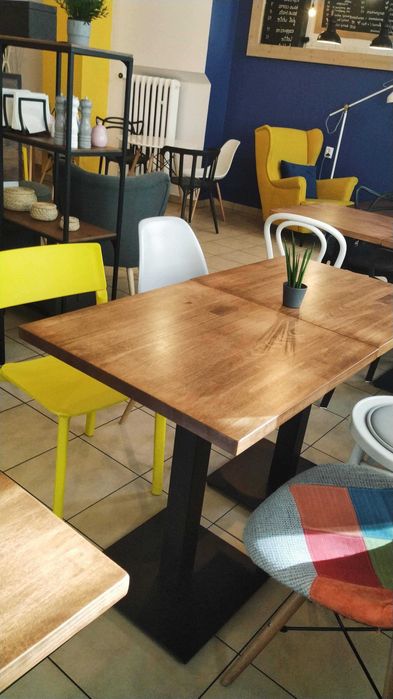Bukowy stół na jednej nodze 60x60 metal postument do restauracji loft