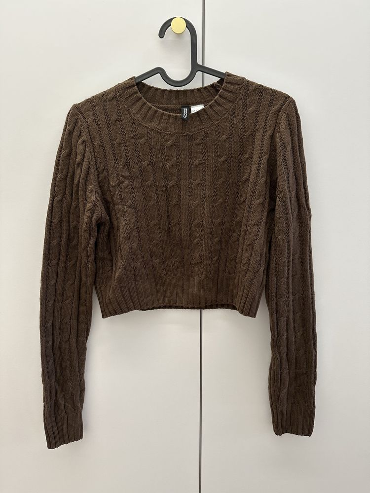 H&M sweter sweterek krótki croptop brązowy S