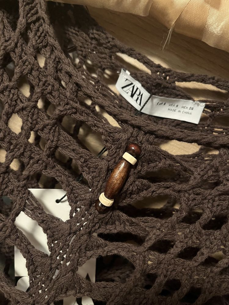 Zara top z dzianiny z koralikami S HIT brąz szydełko Nowe