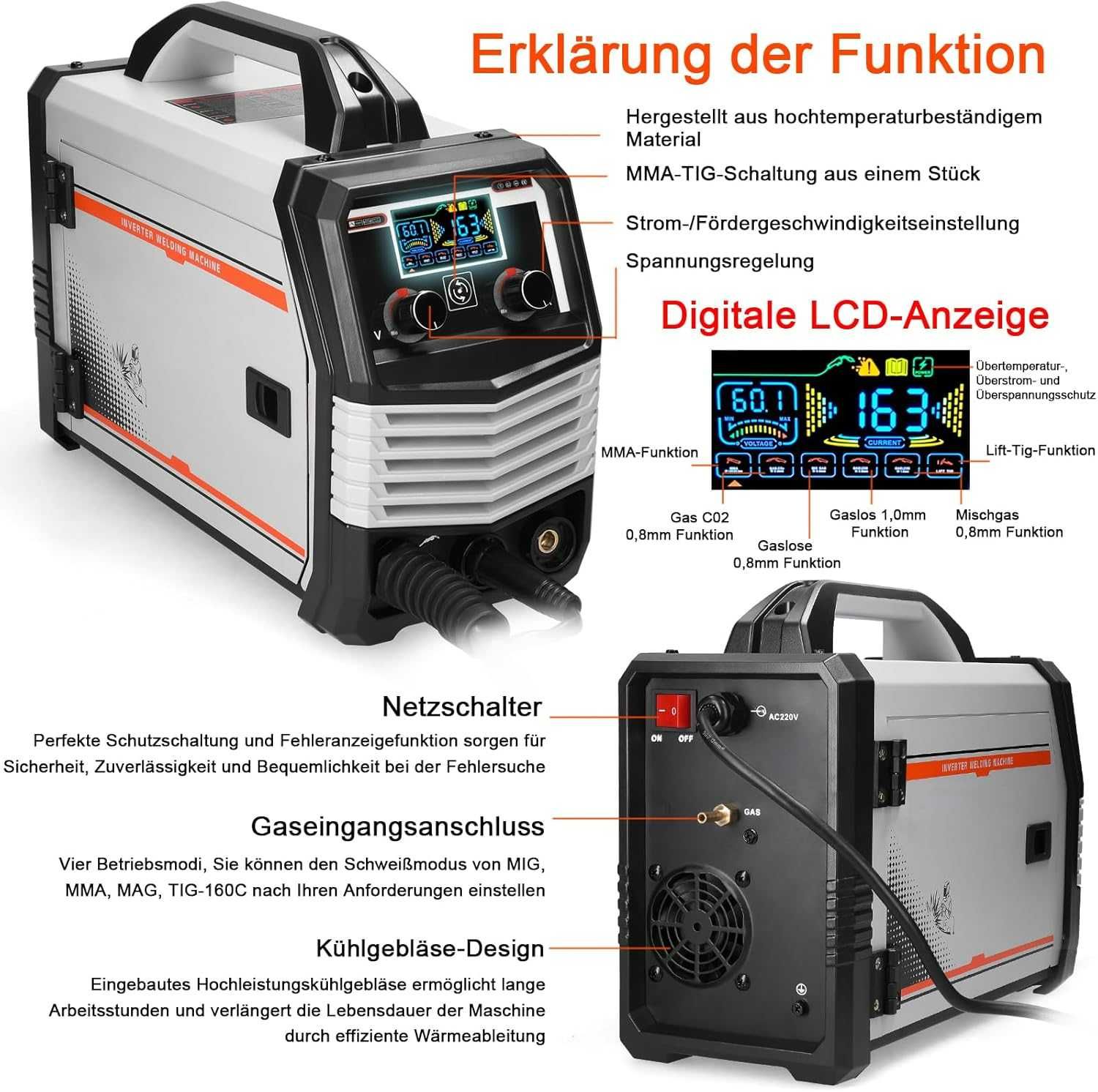 Wielofunkcyjna spawarka Hancaner 4 w 1 MIG MMA MAG TIG-160C