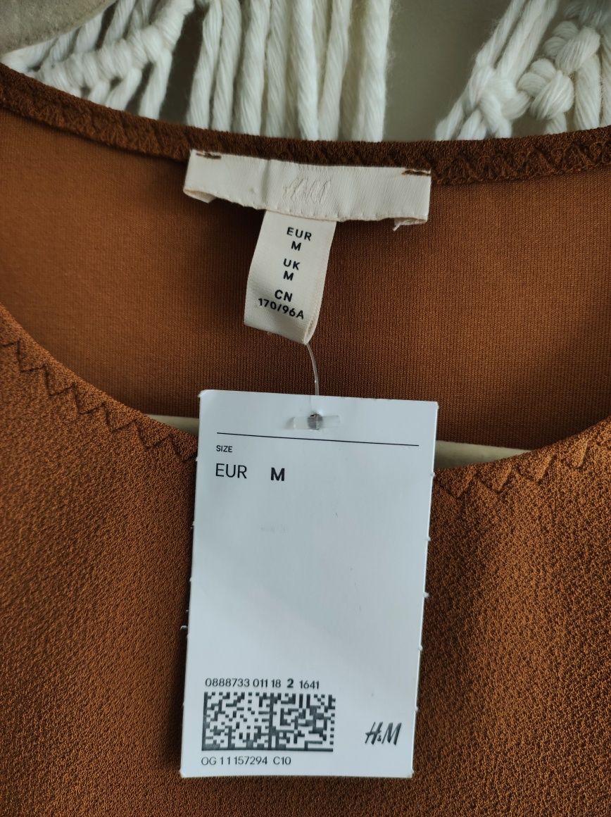 Brązowy top z krepy H&M L 40 nowy z metką