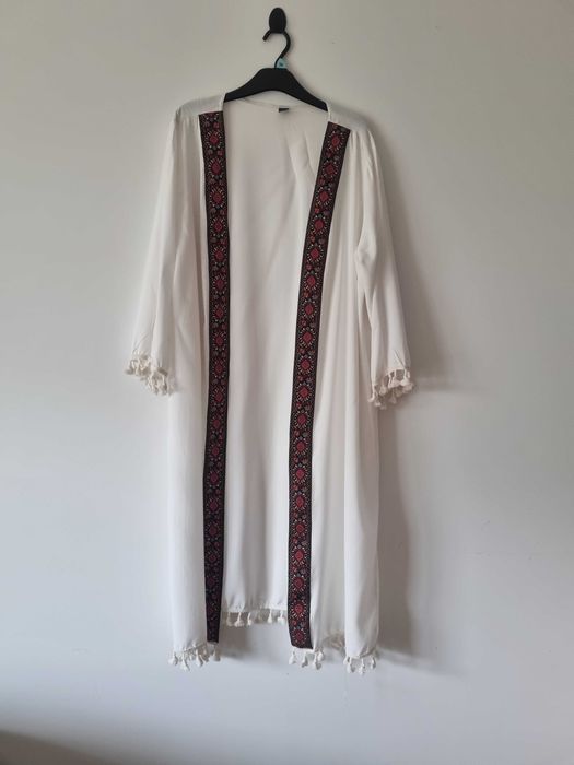 Damskie białe kimono narzutka boho tunika plażowa wiskoza 100%