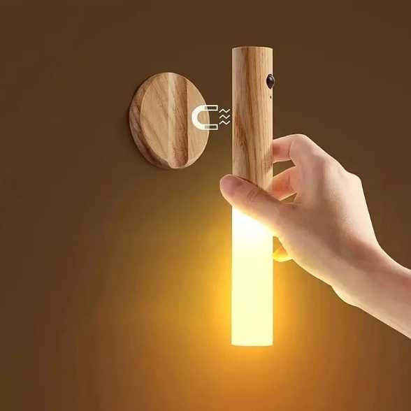 Lampka LED - czujnik ruchu - kolor drewna - magnetyczna przenośna