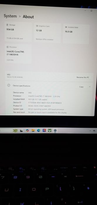 MSI Vector 16 HX A14V i7 14650hx Gen 16/32/64GB 1TB RTX 4080 12gb 175W