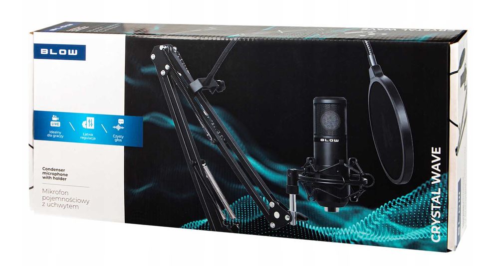 Czarny mikrofon do komputera gamingowy studyjny statyw USB zestaw