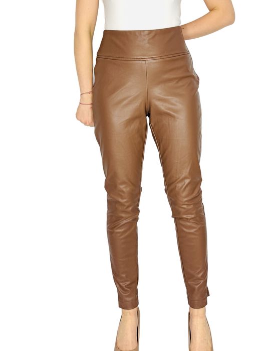 Brązowe spodnie z eko skóry slim XL 42