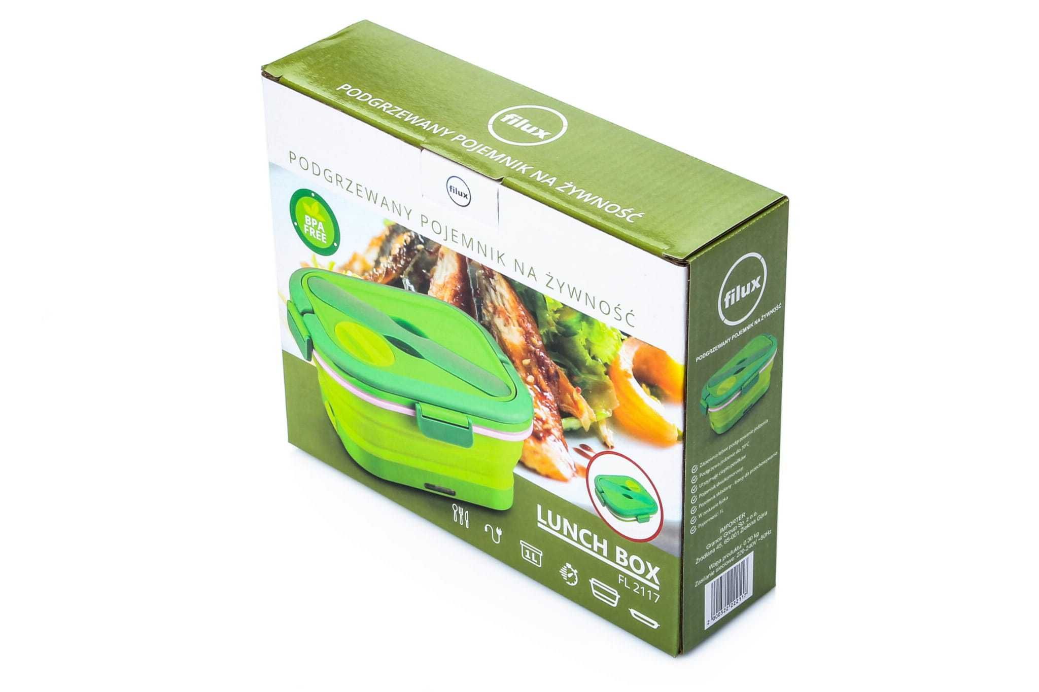 Podgrzewany składany pojemnik na żywność 1L Lunch Box Filux dodatki