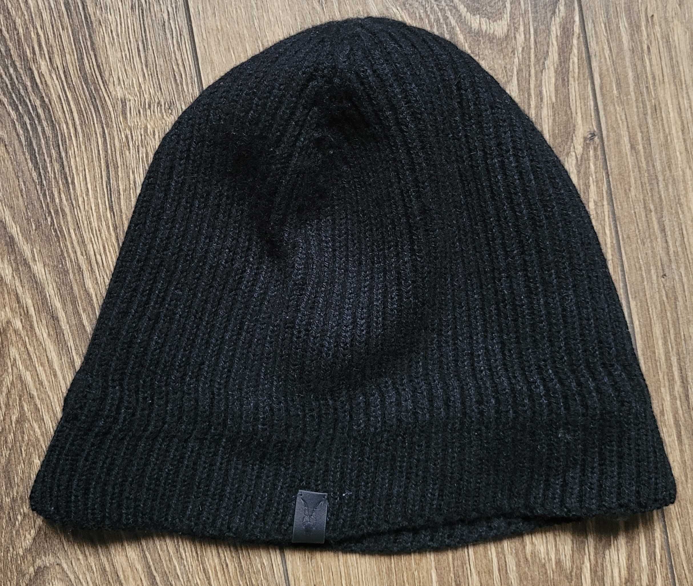czapka beanie zimowa AllSaints czarna 100% wełna merino