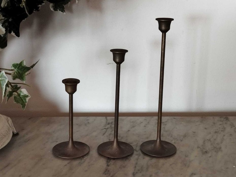 Conjunto 3 Castiçais Metal Antigo