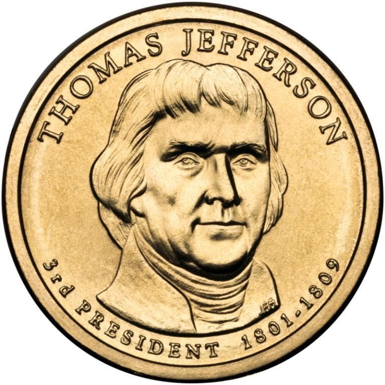 Монета США 1 $,Томас Джефферсон 3 президент(1801-1809) з браком