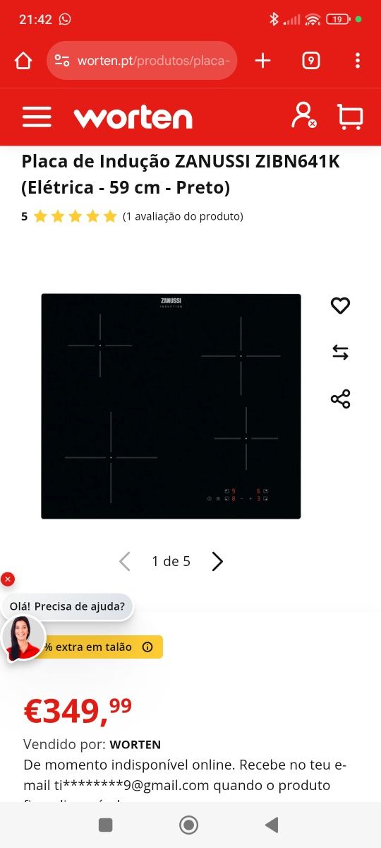 Placa indução Zanussi