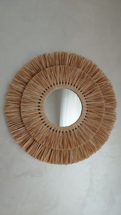 Дзеркало з бахромою. Ручна робота. Солом’яний декор. Бохо стиль.