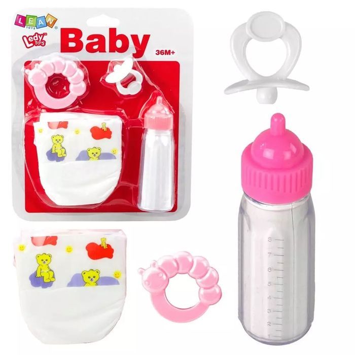 Zestaw akcesoria smoczek butelka pielucha. Leantoys