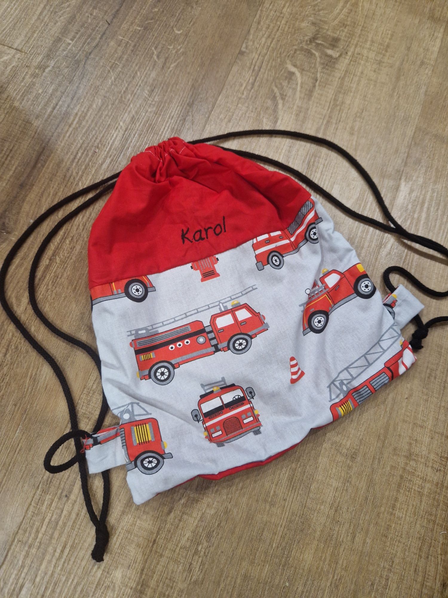 Straż pożarna wóz Worek do przedszkola żłobka szkoły trening handmade