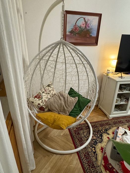 Fotel wiszący ogrodowy huśtawka kokon biały