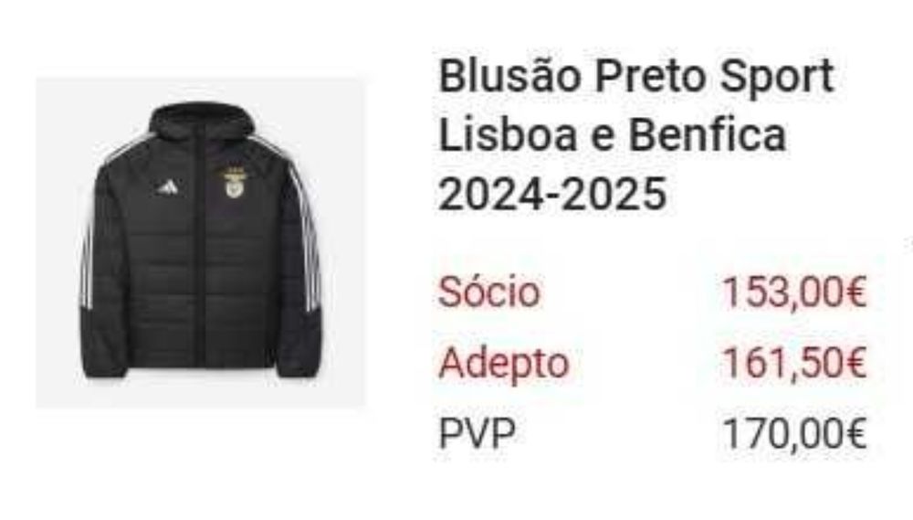 Blusão Preto Sport Lisboa e Benfica 24/25