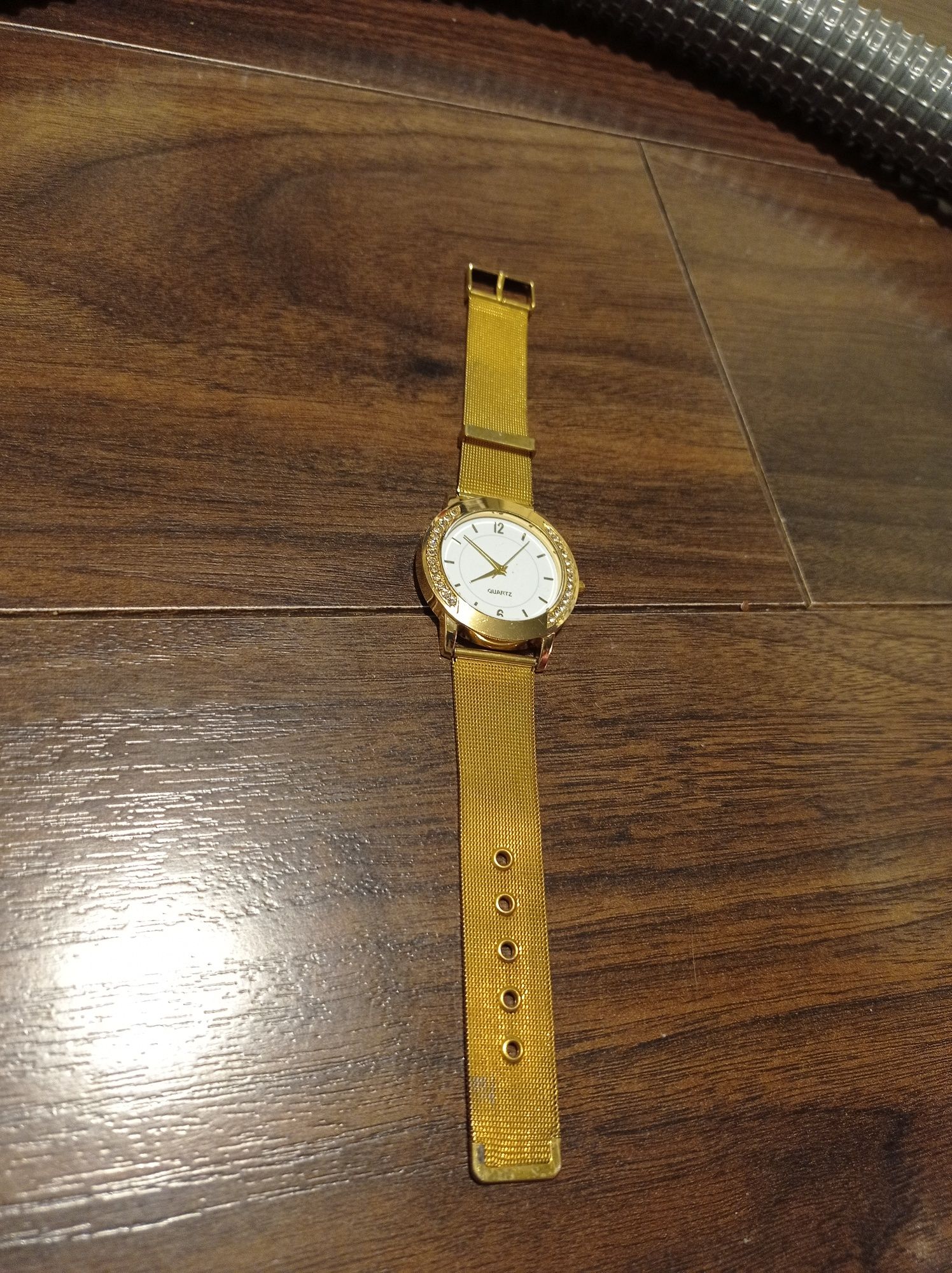 Zegarek złoty złota bransoletka duża biała tarcza