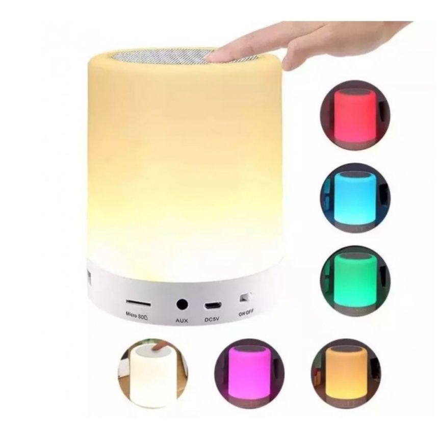 Портативна лампа нічник на акумуляторі, блютуз колонка з різнобарвним