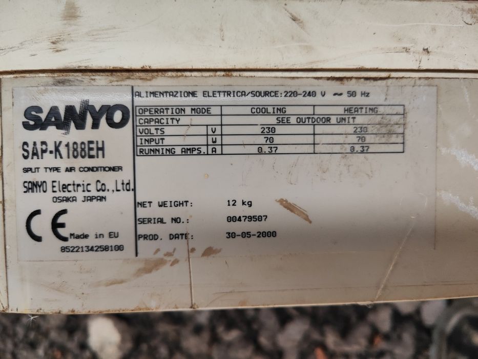 sanyo sap k188eh jednostka wewnetrzna na części klimatyzacjai