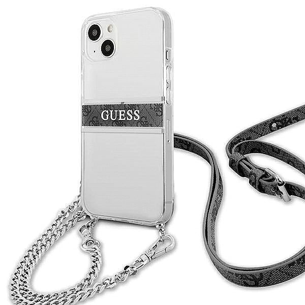 Etui Guess 4G Grey Strap Silver Chain na iPhone 13 mini - przezroczyst