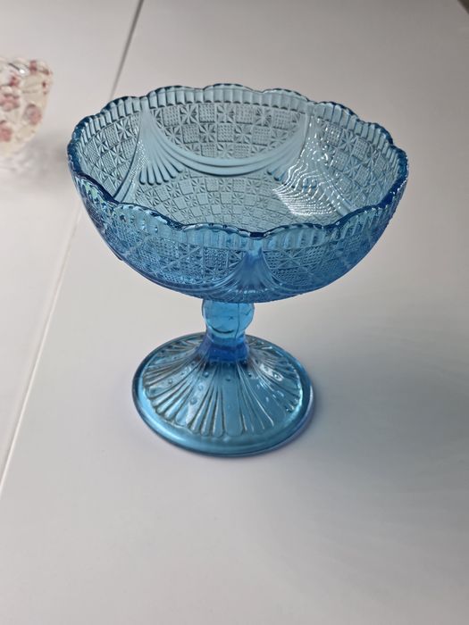 Patera owocarka turkusowa huta szkła Ząbkowice PRLbkowic