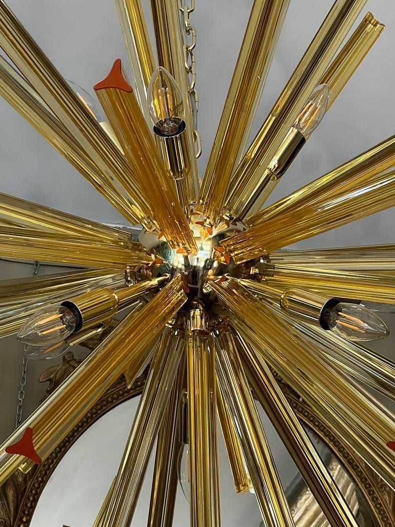Lustre Sputnik 9 Lumes, 31 Barras Vidro Amarelo Estrutura Metal SÉC.XX