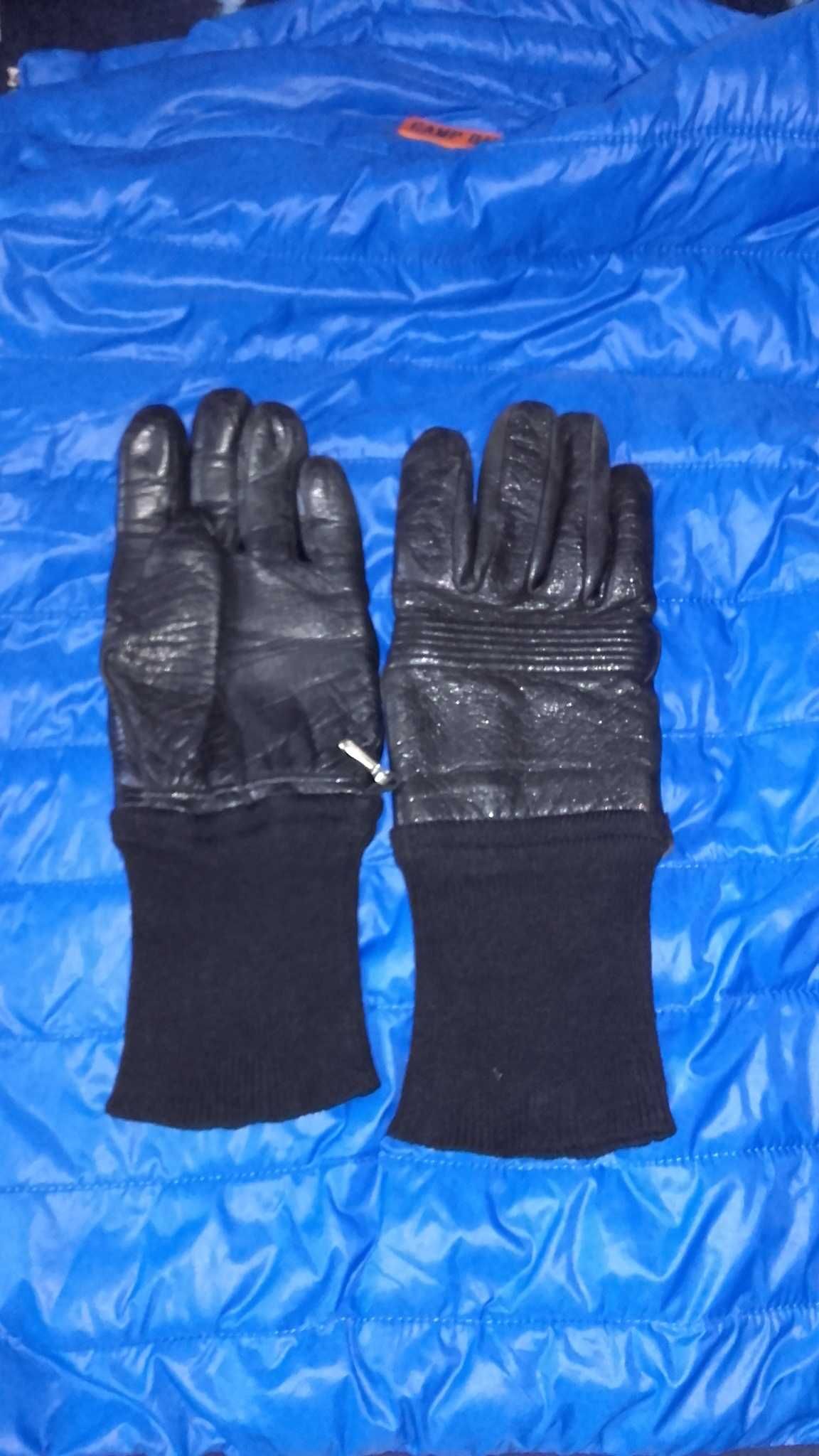 Rękawiczki  skóra naturalna z materiałem czarny r. 9