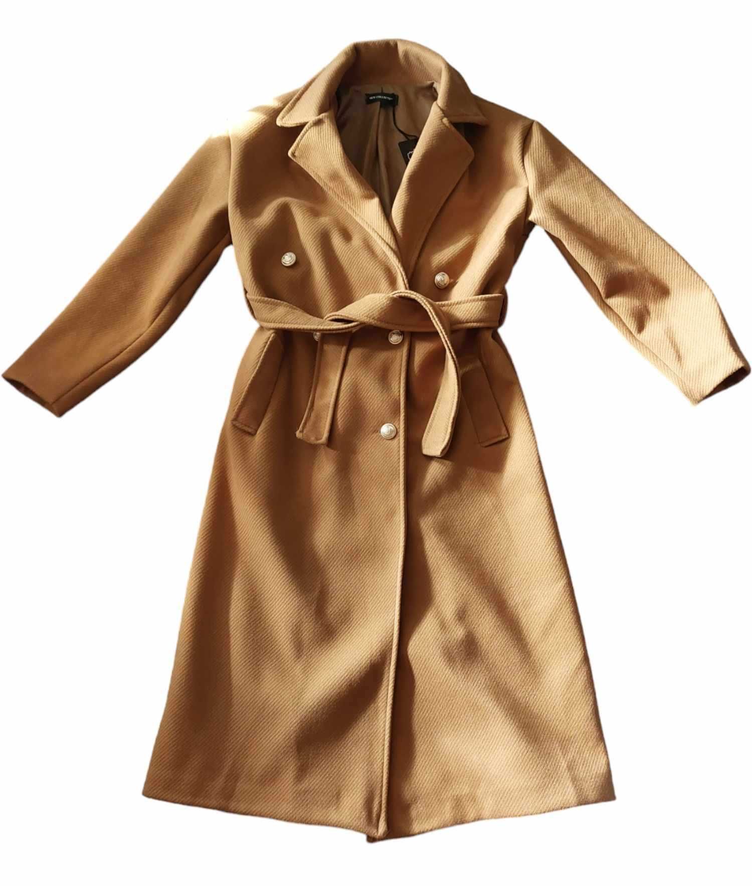 nowy klasyczny brązowy płaszcz damski przejściowy wiosenny S 36 +KOMIN