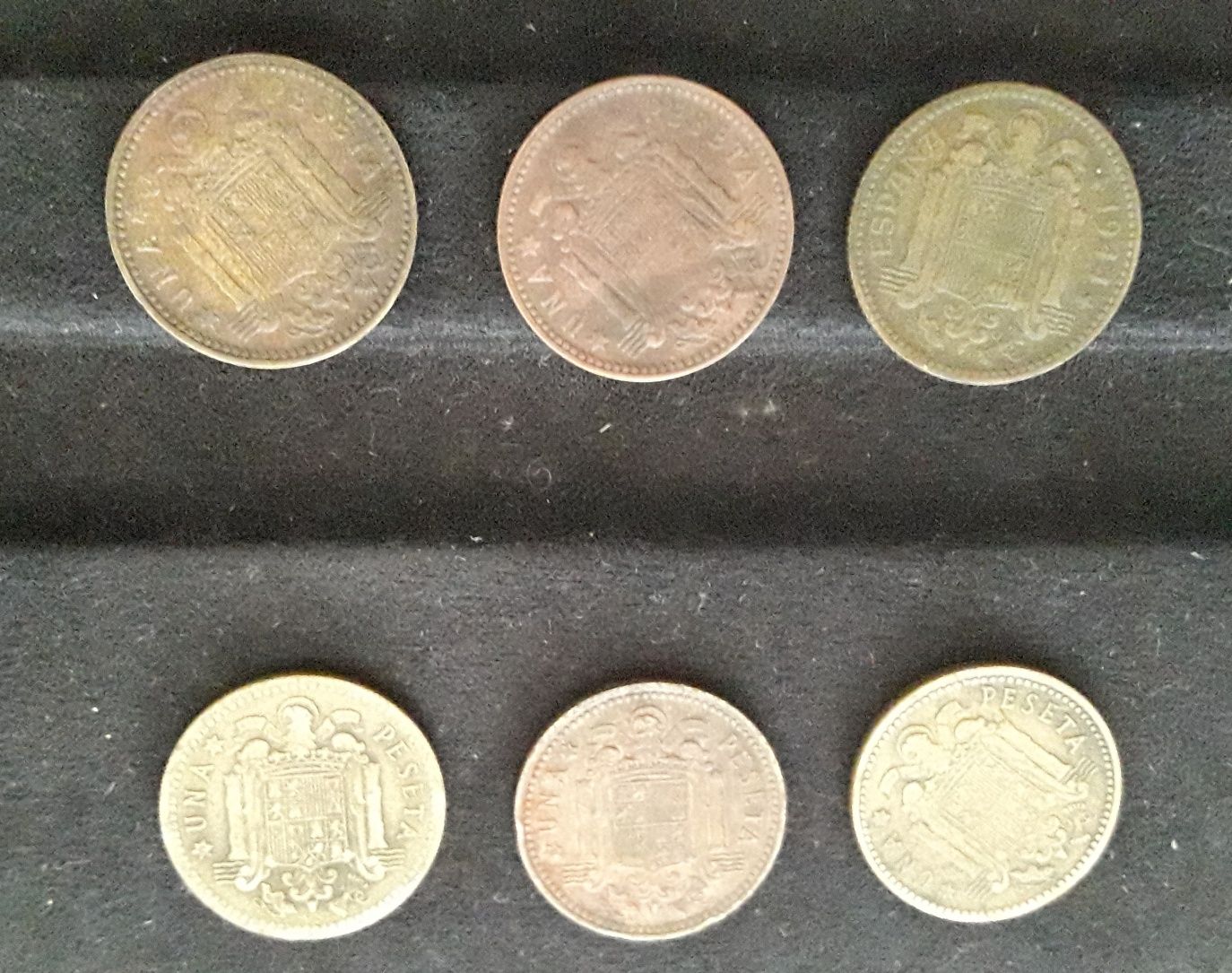 Coleção 6 moedas 1 peseta Espanha ,1944,1947,2x1953,,1963 e 1966
