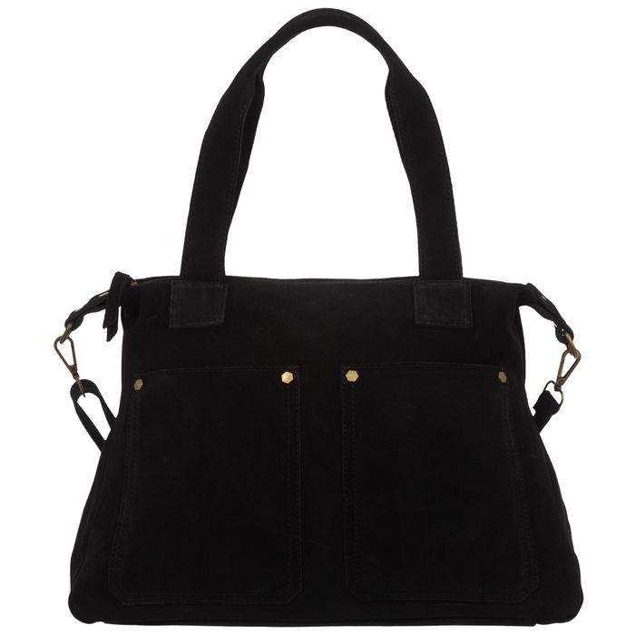 VERA PELLE torebka damska zamszowa shopper z paskiem V685 czarna