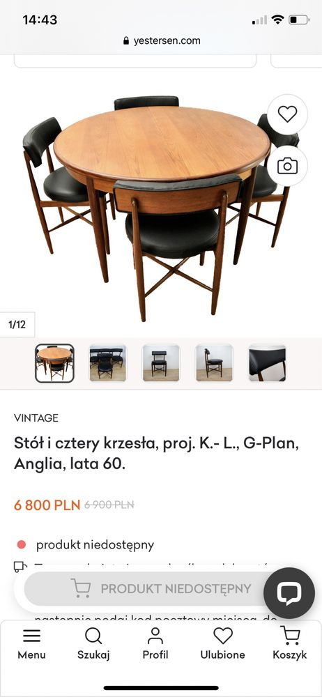 G PLAN designerski MID CENTURY stół i 4 rozkladany duński