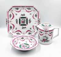 Zestaw japońskiej porcelany Shimabara Peony dzbanek taca misa antyk