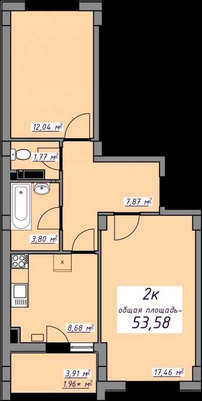Двухкомнатная квартира на четвёртом этаже ЖК 7 небо