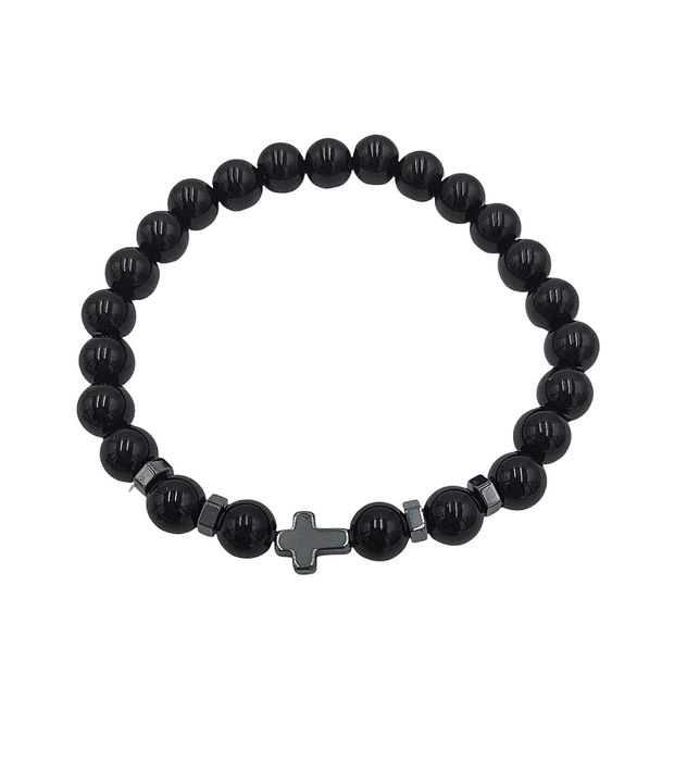 Bransoletka kamień ONYKS czarna krzyżyk